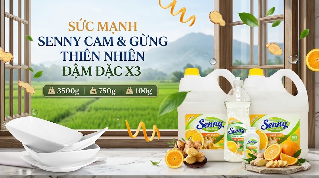 Nước Rửa Chén Senny Gừng Cam – Giải pháp làm sạch dầu mỡ hiệu quả, hương thơm tự nhiên cho gian bếp hiện đại