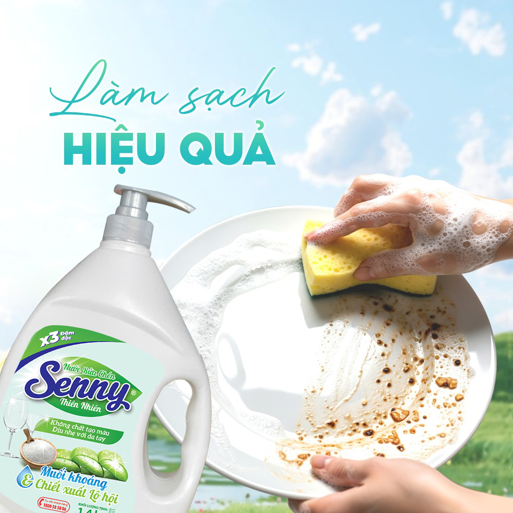 Rửa Chén An Toàn, Tay Mềm Mại Với Senny Lô Hội & Muối Khoáng