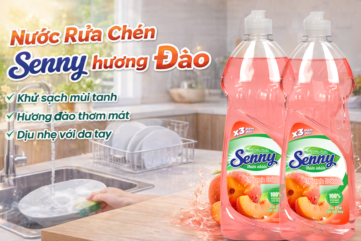 Nước Rửa Chén Thanh Đào – Hương Đào Thanh Mát, Sạch Bóng Dầu Mỡ
